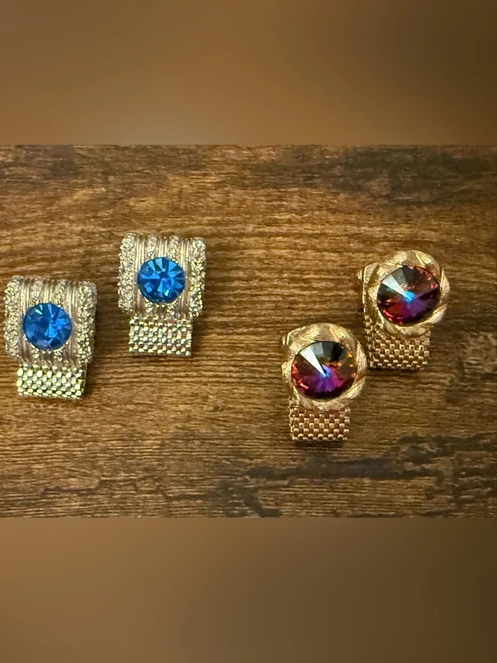 Vintage Goldtone Cufflinks with Rhinestone Bezel Set